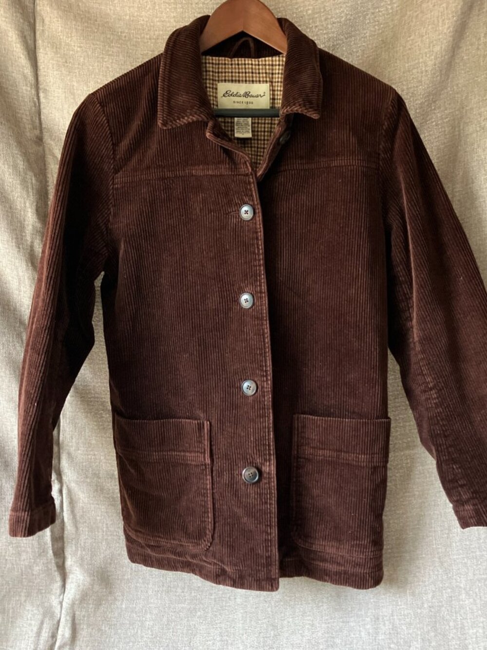 VTG Eddie Bauer Men's Small Insulated Corduroy Brown Barn Jacket with Lining